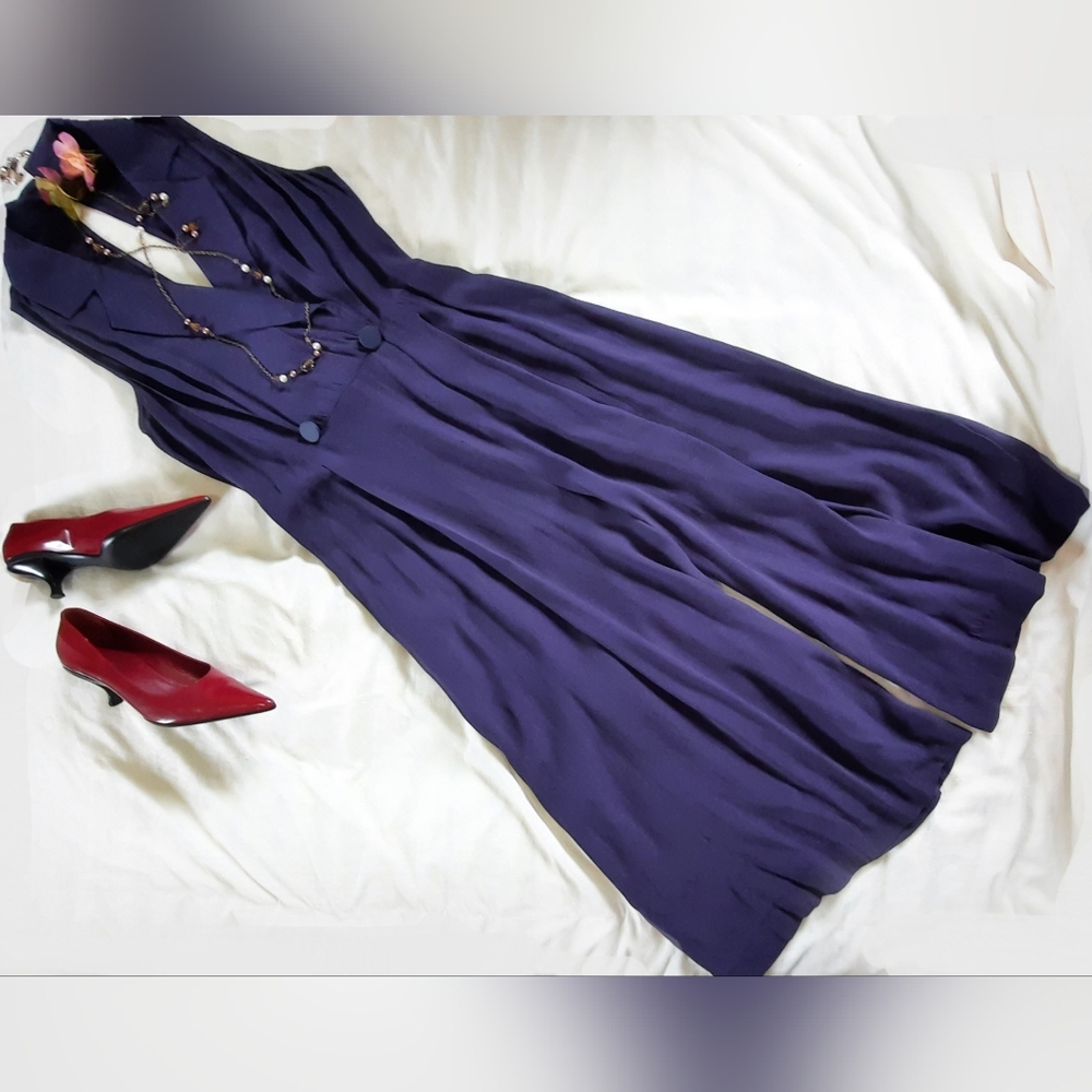 ENTRY Navy Romper, Sleeveless, Collar, Back Slit